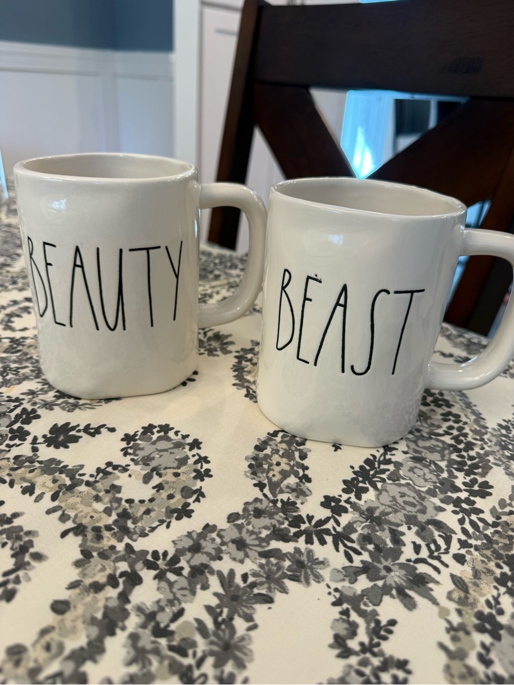 Rae Dunn BEAUTY & BEAST White Ceramic Mug Set - Pair